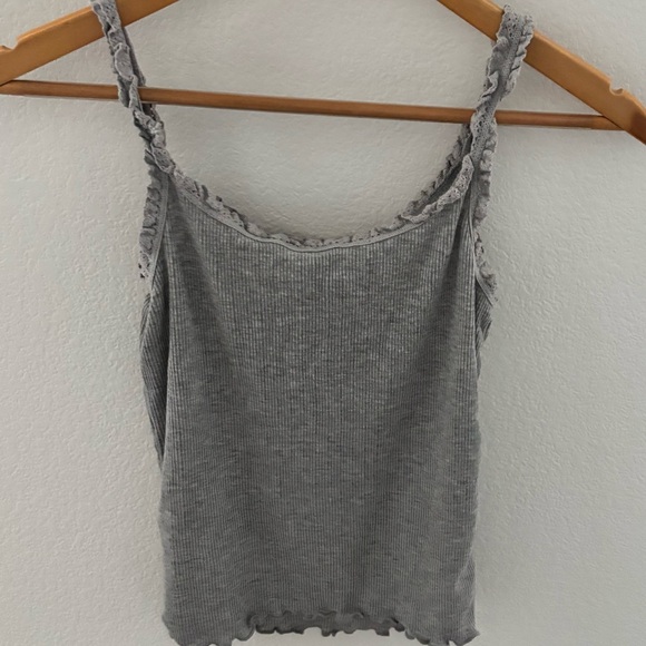 Cropped ribbed grey tank top in size medium with crochet lace detail and bow! - Picture 4 of 5